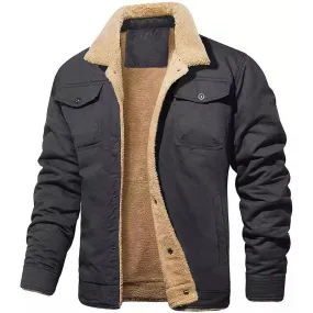 Safari-Inspired Style Men's Slim Double Pocket Long Sleeve Fleece Casual Jacket