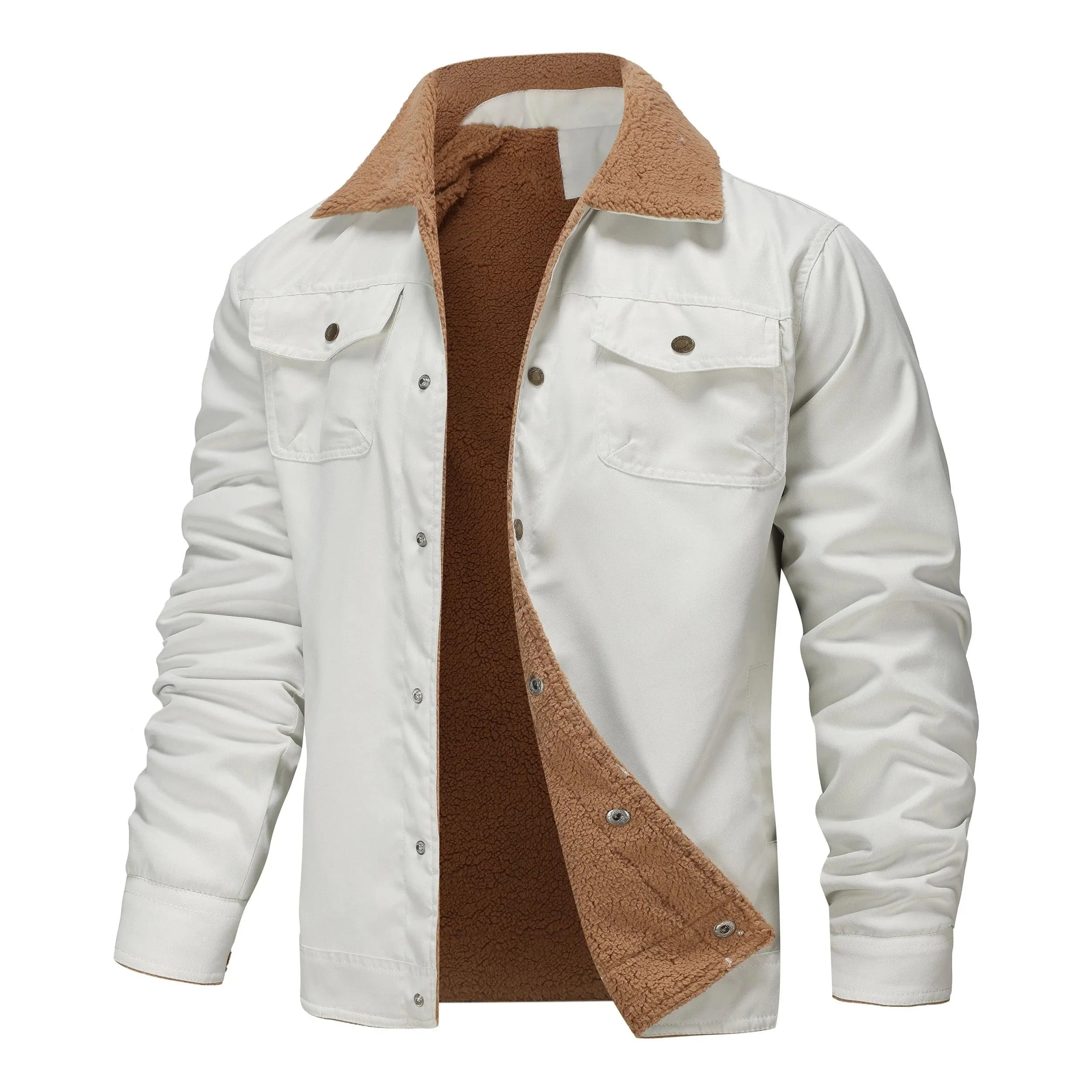 Safari-Inspired Style Men's Slim Double Pocket Long Sleeve Fleece Casual Jacket