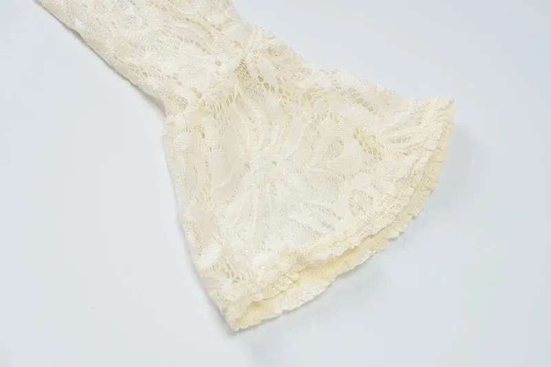 Sexy Lace Hollow Out Long Sleeve Half High Collar Party Dress
