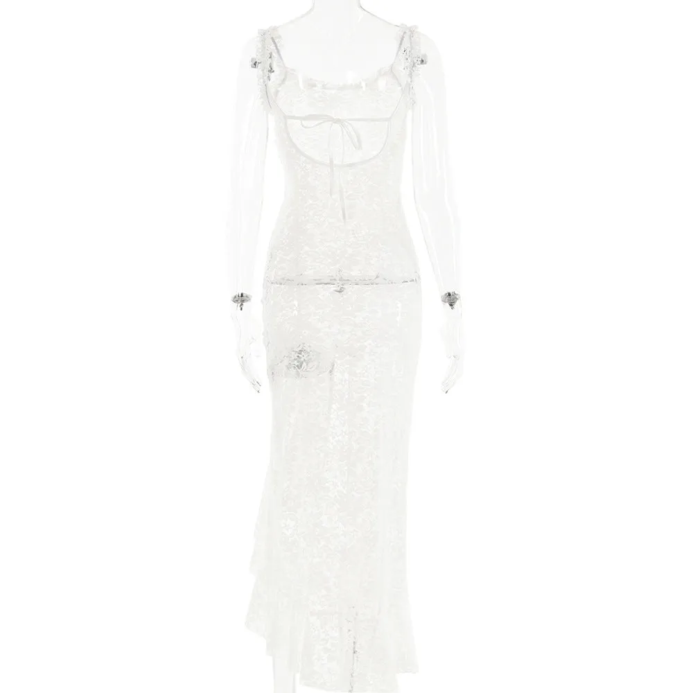 Sexy Lace Strap Stitched Backless Sheath Party Dress