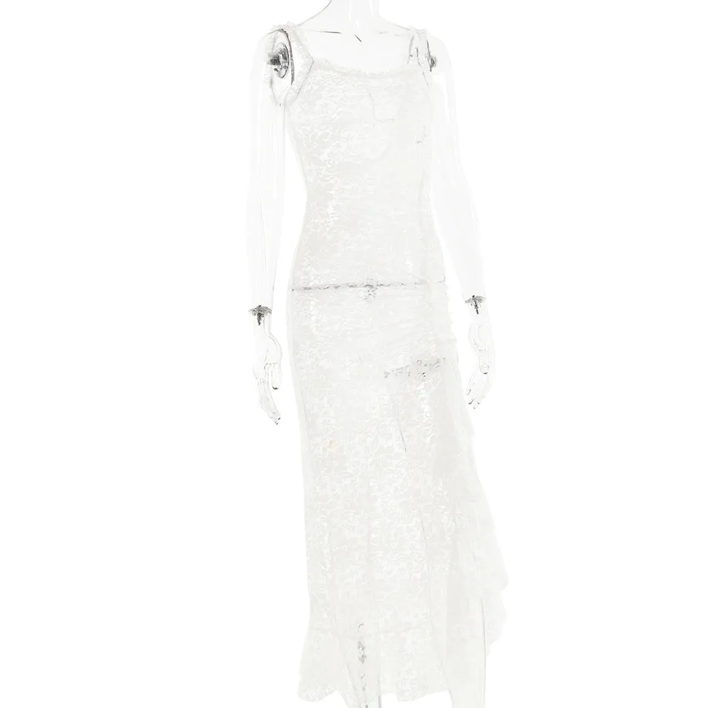 Sexy Lace Strap Stitched Backless Sheath Party Dress
