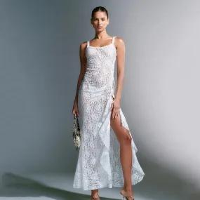 Sexy Lace Strap Stitched Backless Sheath Party Dress