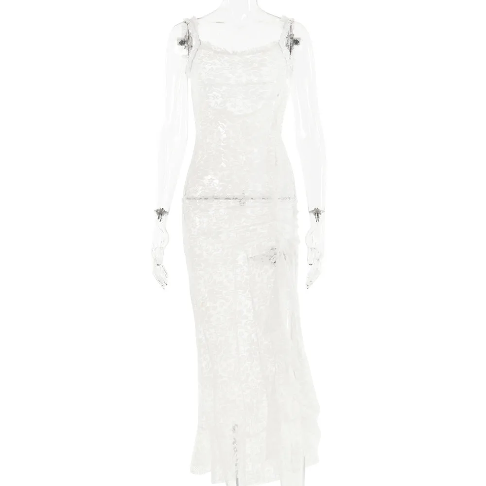Sexy Lace Strap Stitched Backless Sheath Party Dress