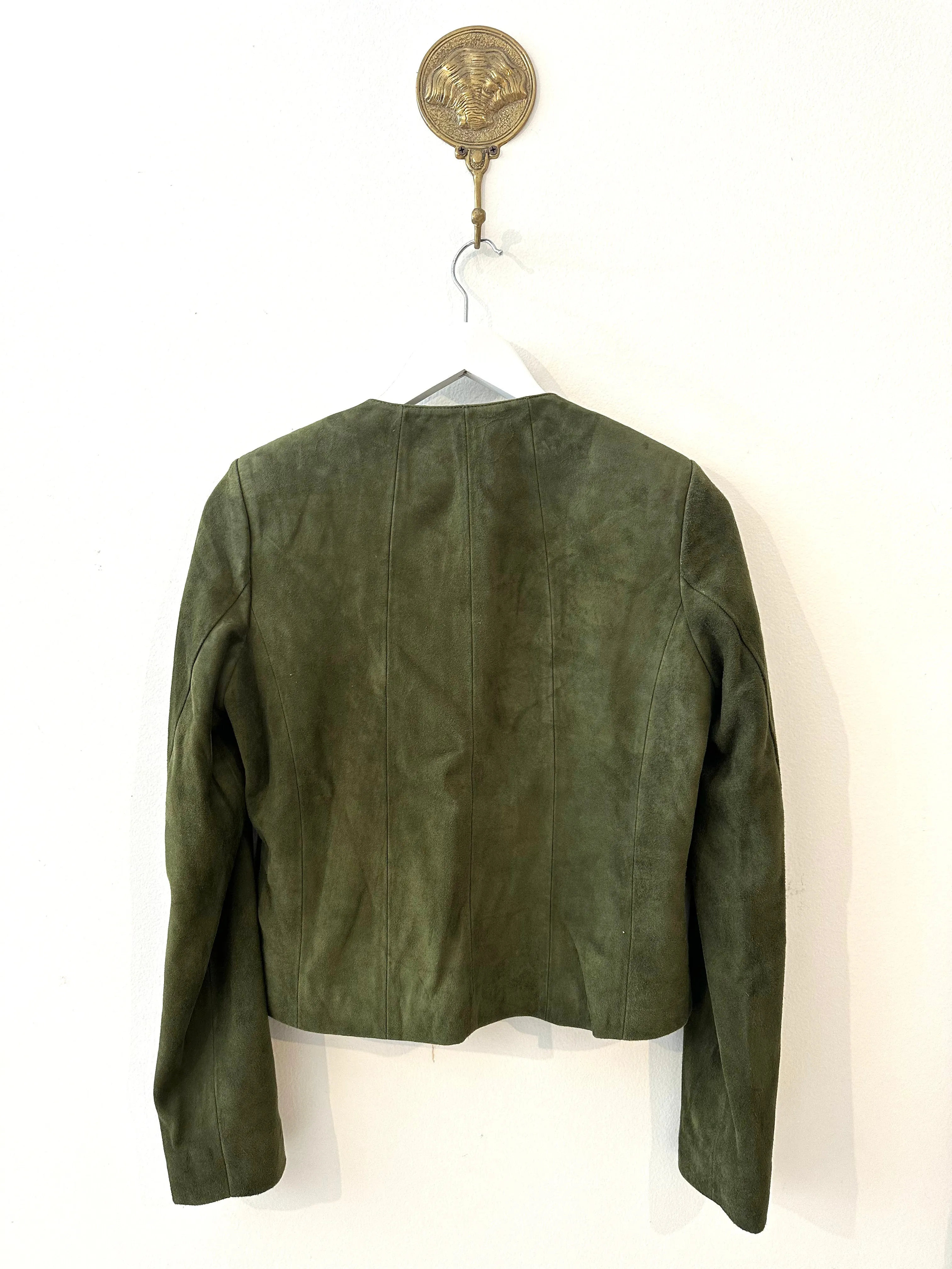 Shala Suede Leather Bolero in Olive
