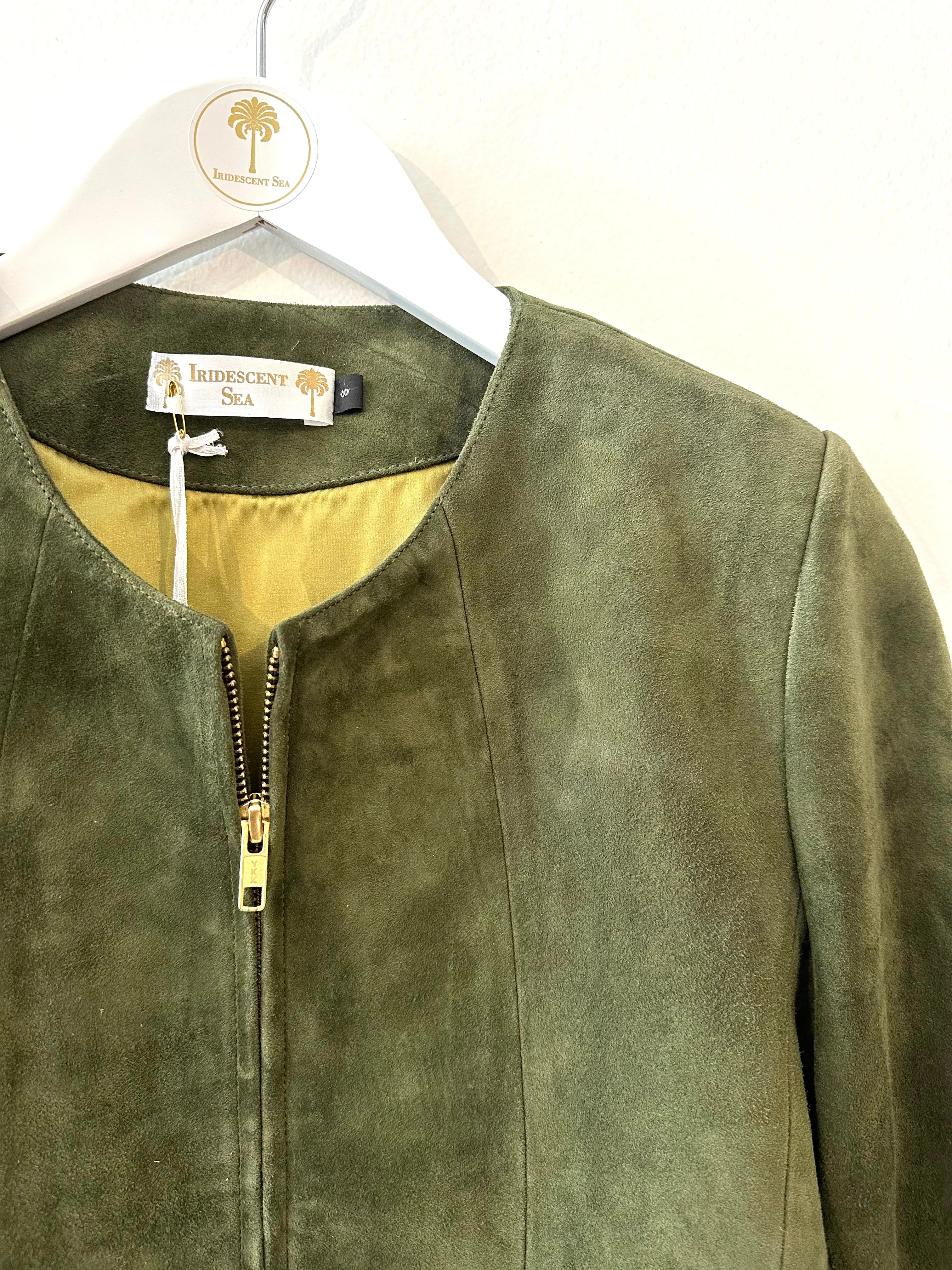 Shala Suede Leather Bolero in Olive