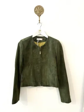 Shala Suede Leather Bolero in Olive
