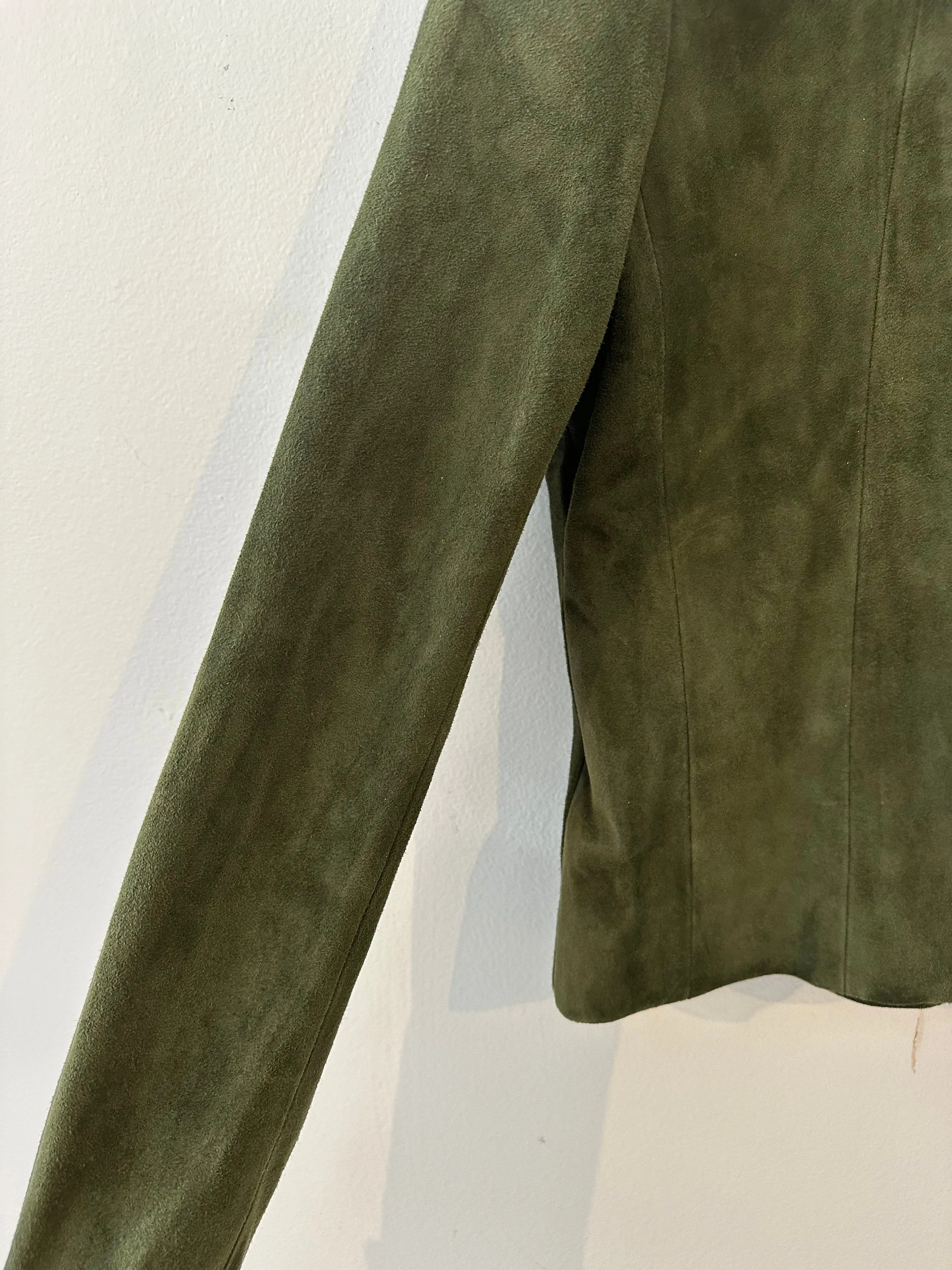 Shala Suede Leather Bolero in Olive