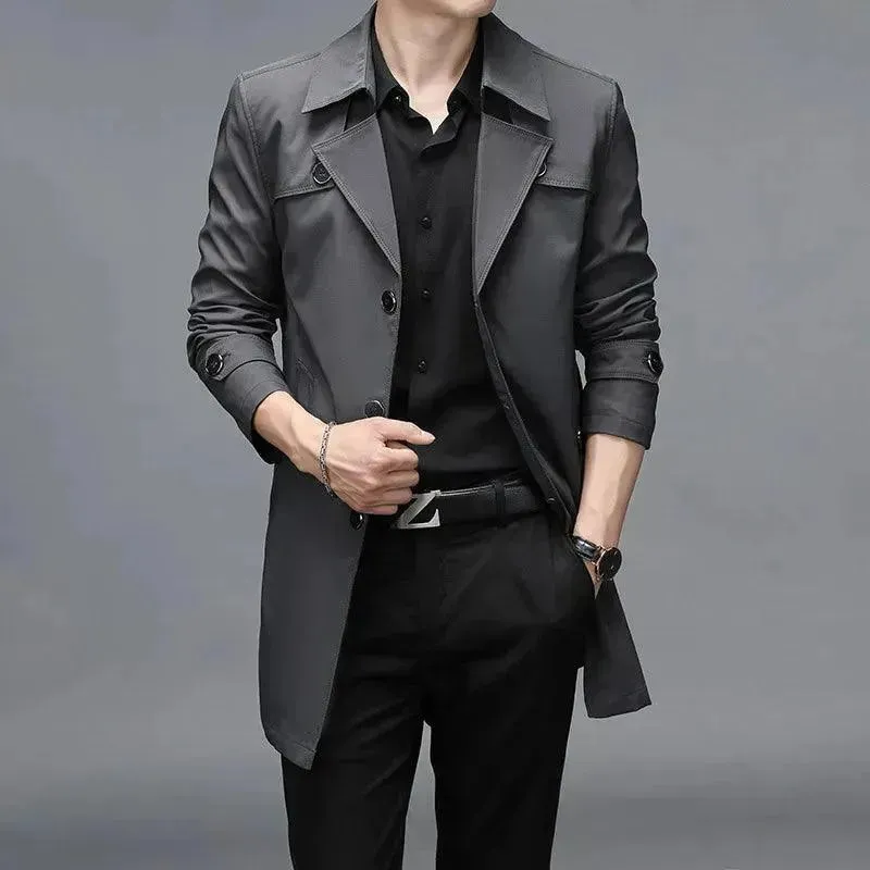 Slim Fit Single-Breasted Men Trench Coat