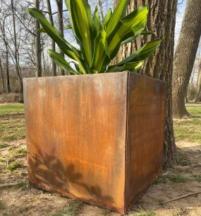 Square Metal Planter - 10" x 10" ,16" x 16" or 22" x 22" Large Planter - Planter Pot - Raw Steel Will Develop Natural Rusty Patina - Minimalist