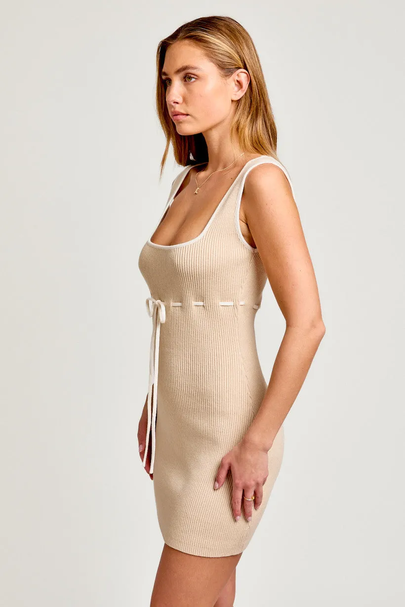 Stitch Detail Square Neck Sleeveless Sweater Dress