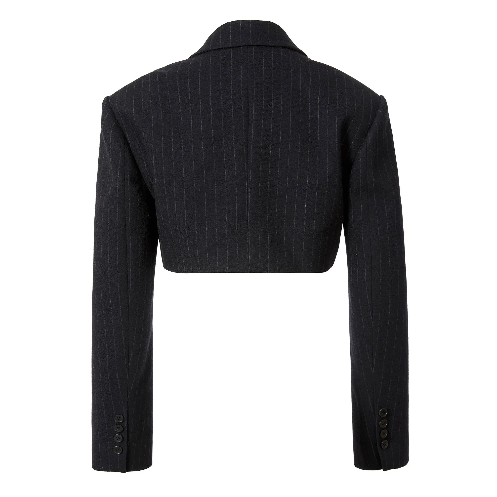Stripe Wool Cropped Jacket in Navy Stripe