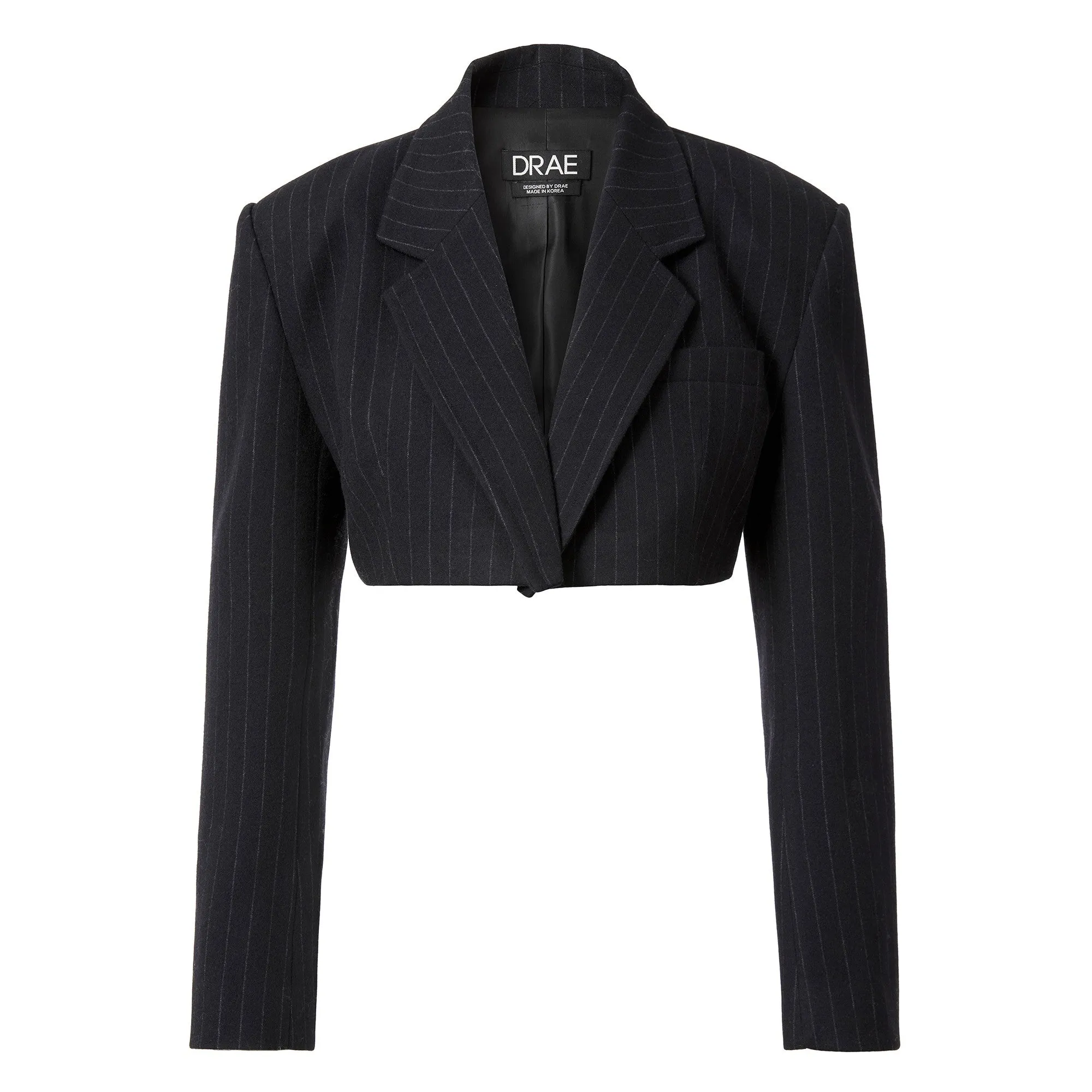 Stripe Wool Cropped Jacket in Navy Stripe