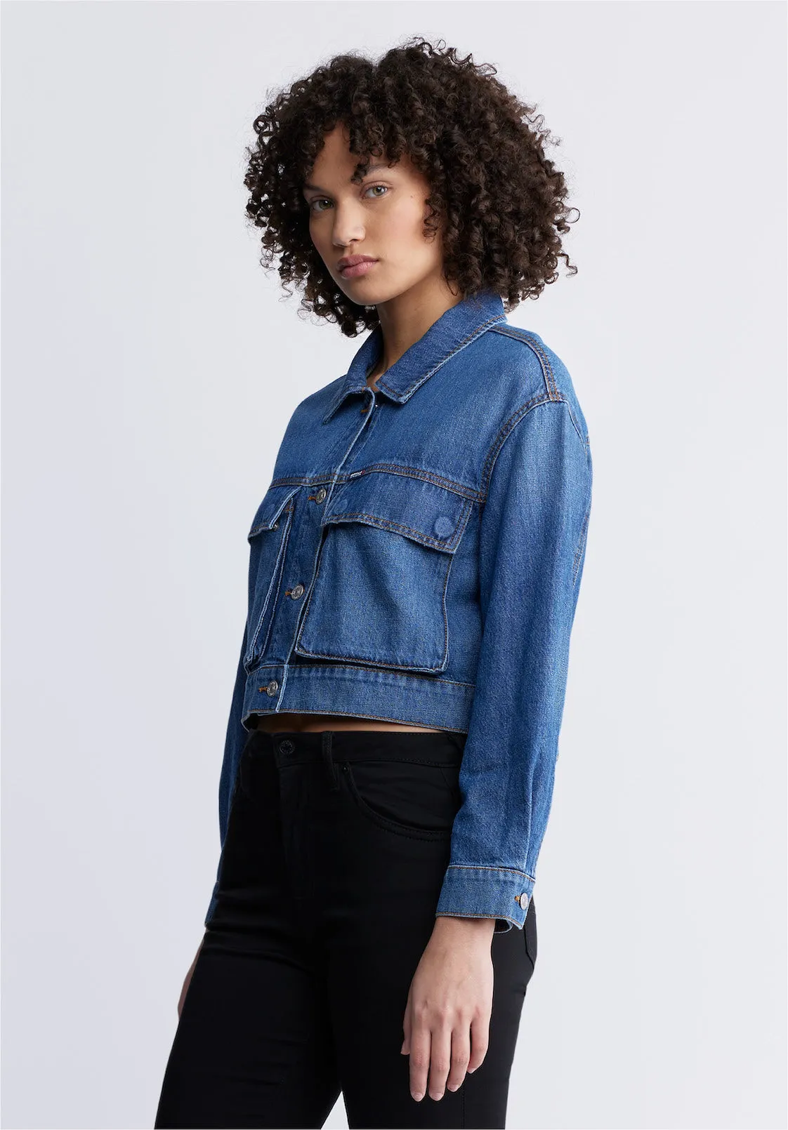 Teagan Women's Boxy Denim Jacket in Authentic Blue - BL15957