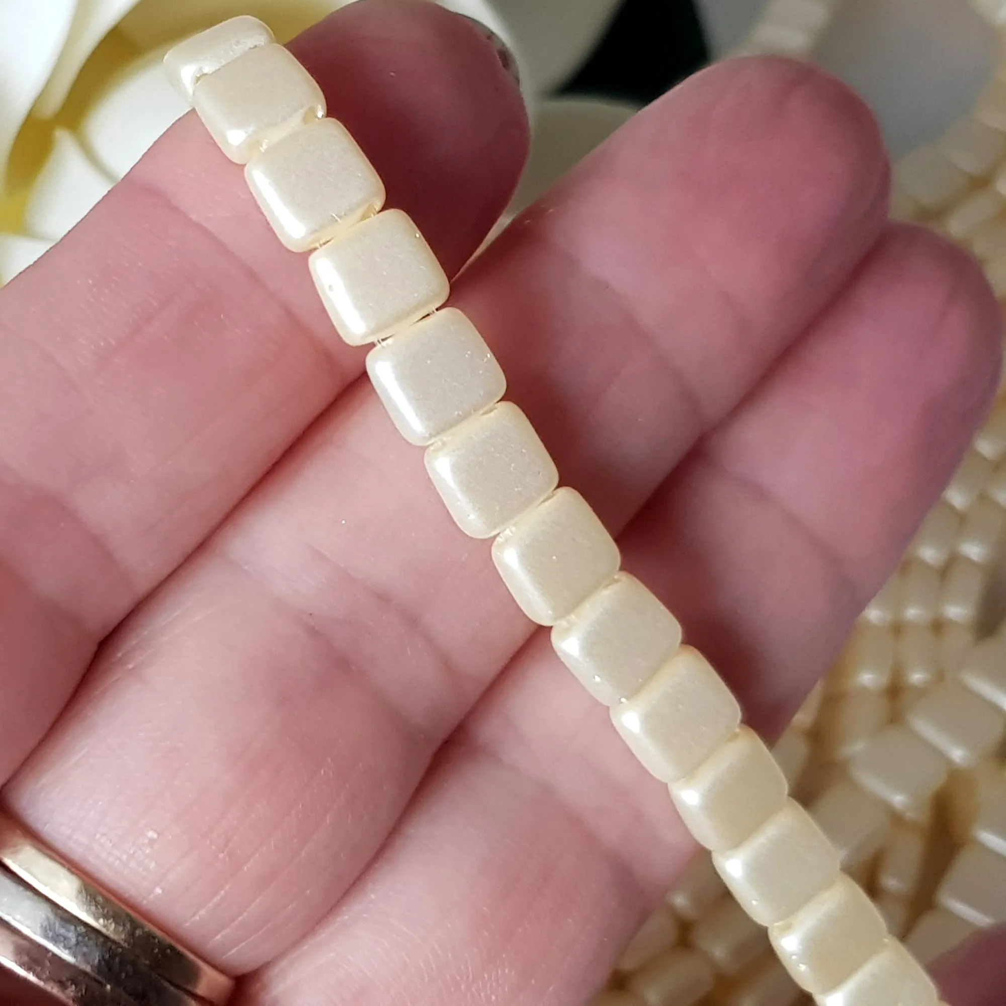 Tile Cream Pearl Coat 6mm CzechMate Beads | CZMTile-25039 | Beading Supply
