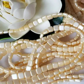 Tile Cream Pearl Coat 6mm CzechMate Beads | CZMTile-25039 | Beading Supply