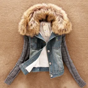 Turn-Down Neck Flocking Denim Jacket