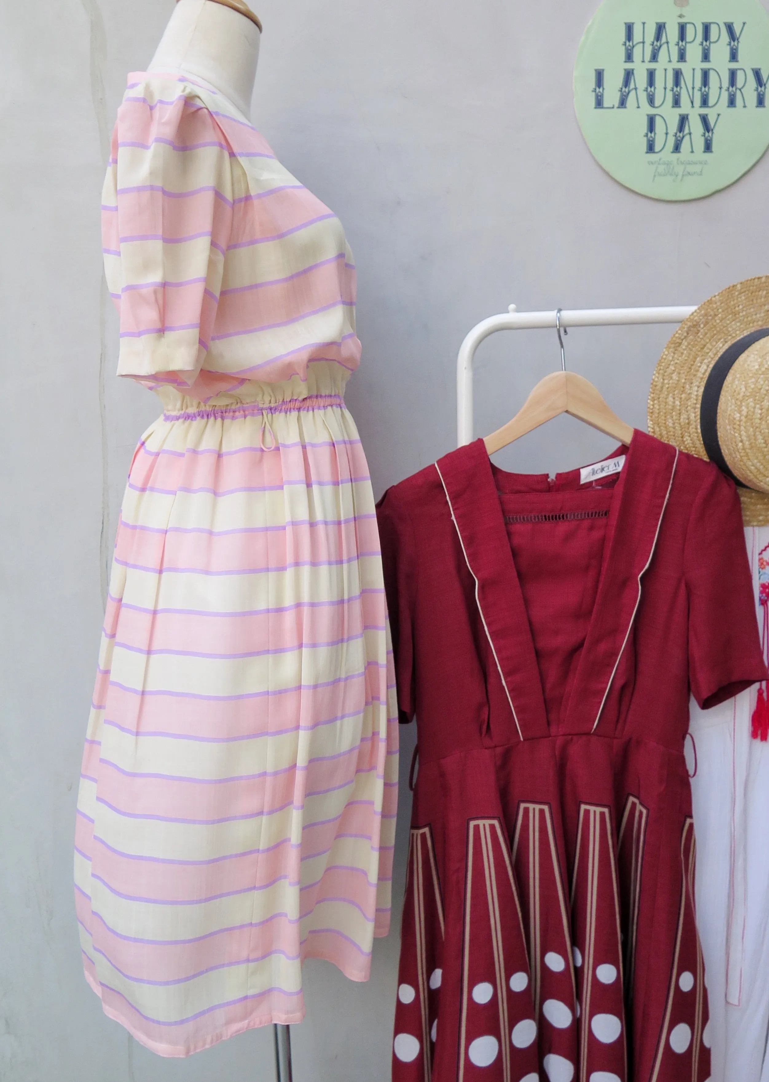 Valentina | Vintage 1960s 1970s Pink yellow pastel stripes dress