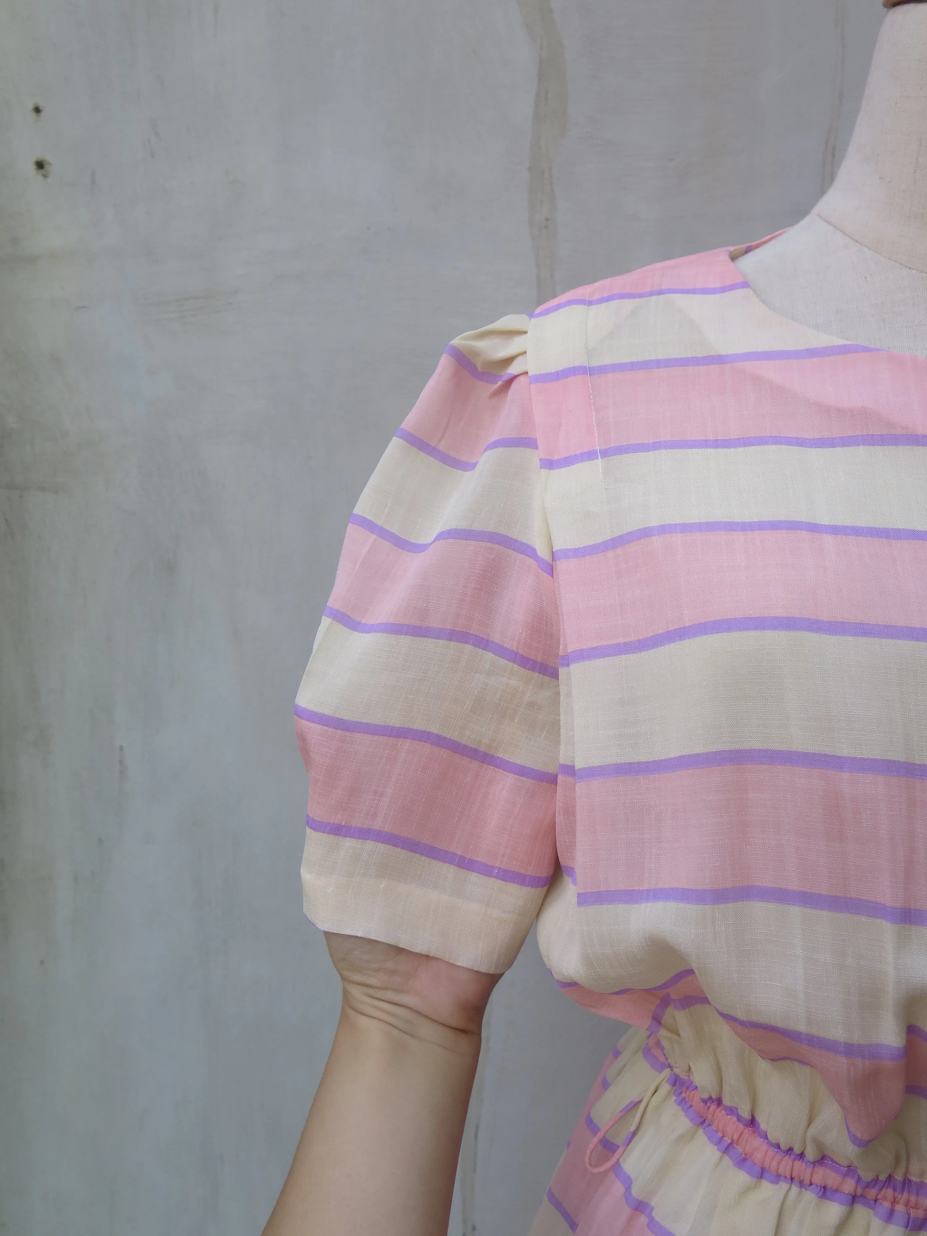 Valentina | Vintage 1960s 1970s Pink yellow pastel stripes dress