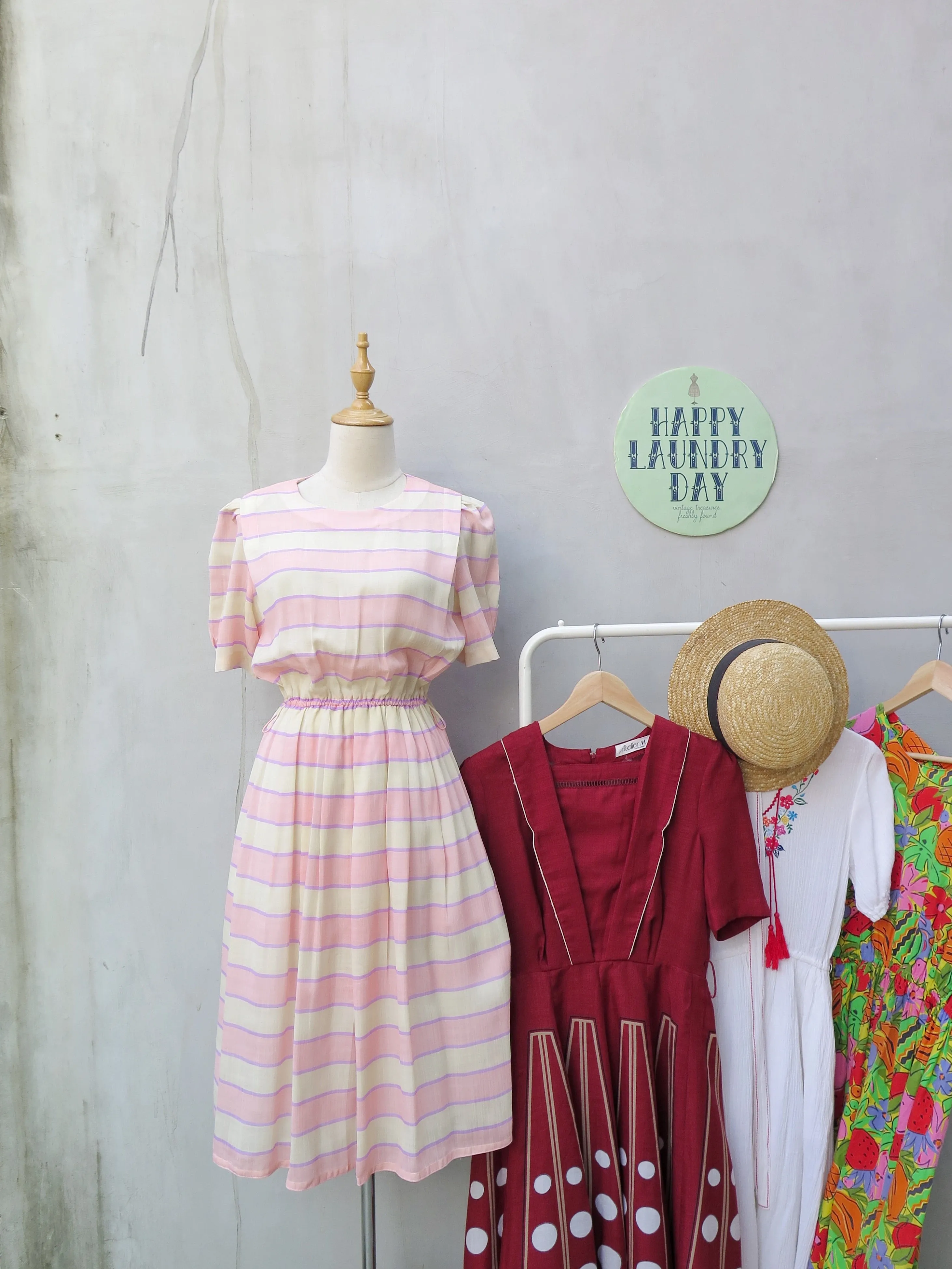 Valentina | Vintage 1960s 1970s Pink yellow pastel stripes dress
