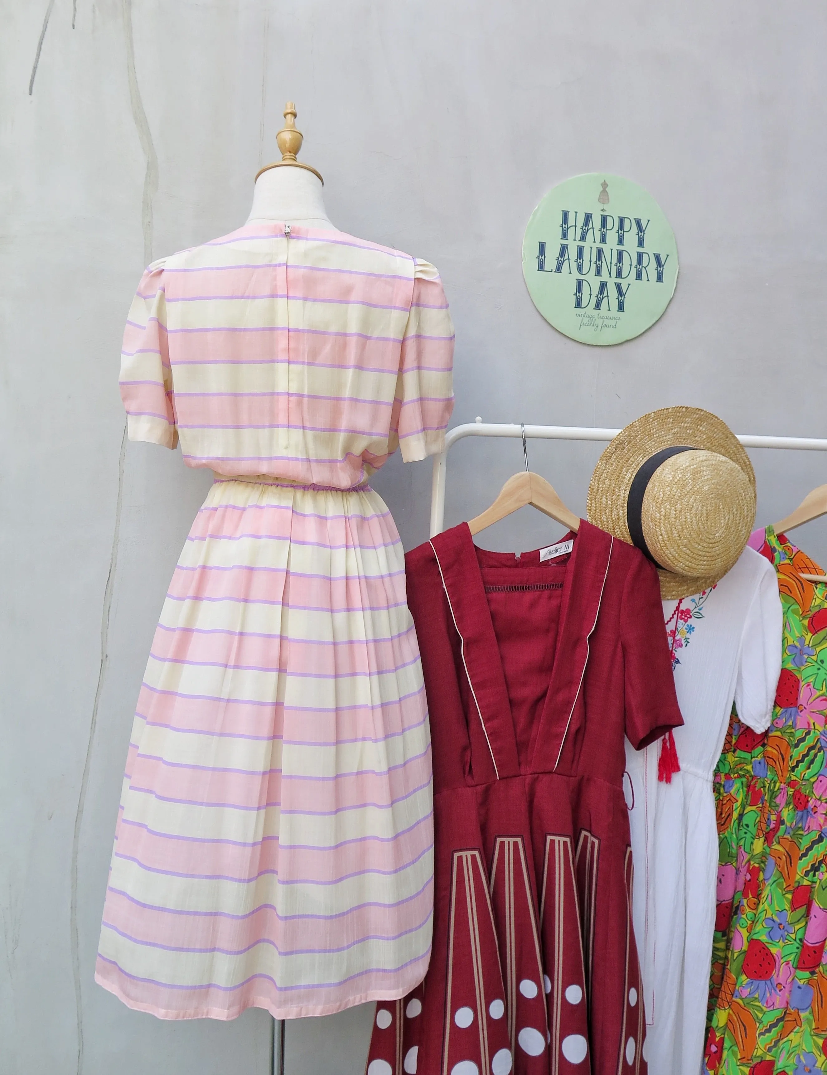Valentina | Vintage 1960s 1970s Pink yellow pastel stripes dress