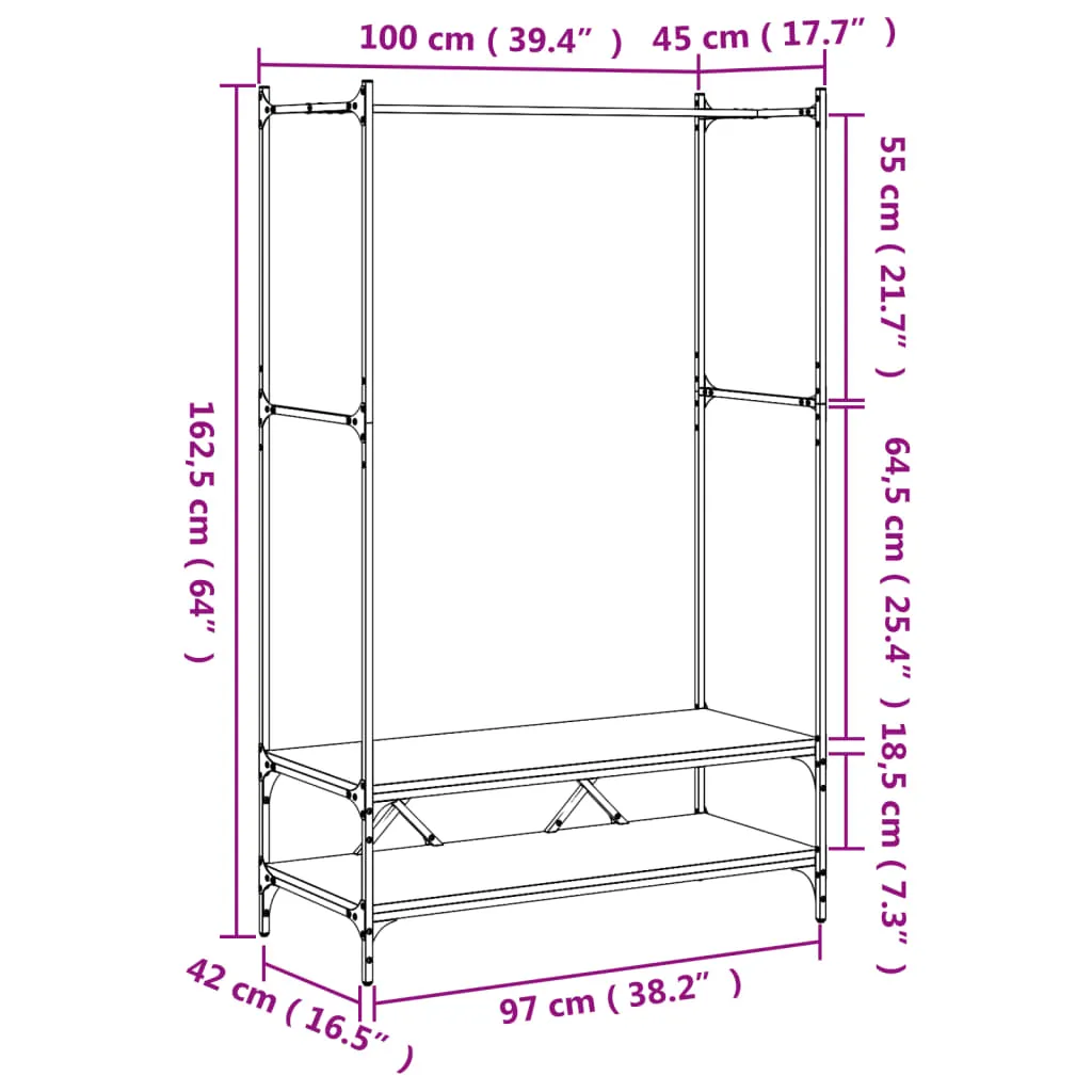 vidaXL Clothes Rack with Shelves Black Engineered Wood