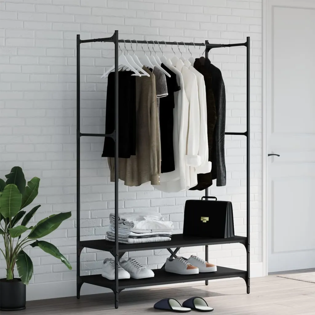 vidaXL Clothes Rack with Shelves Black Engineered Wood