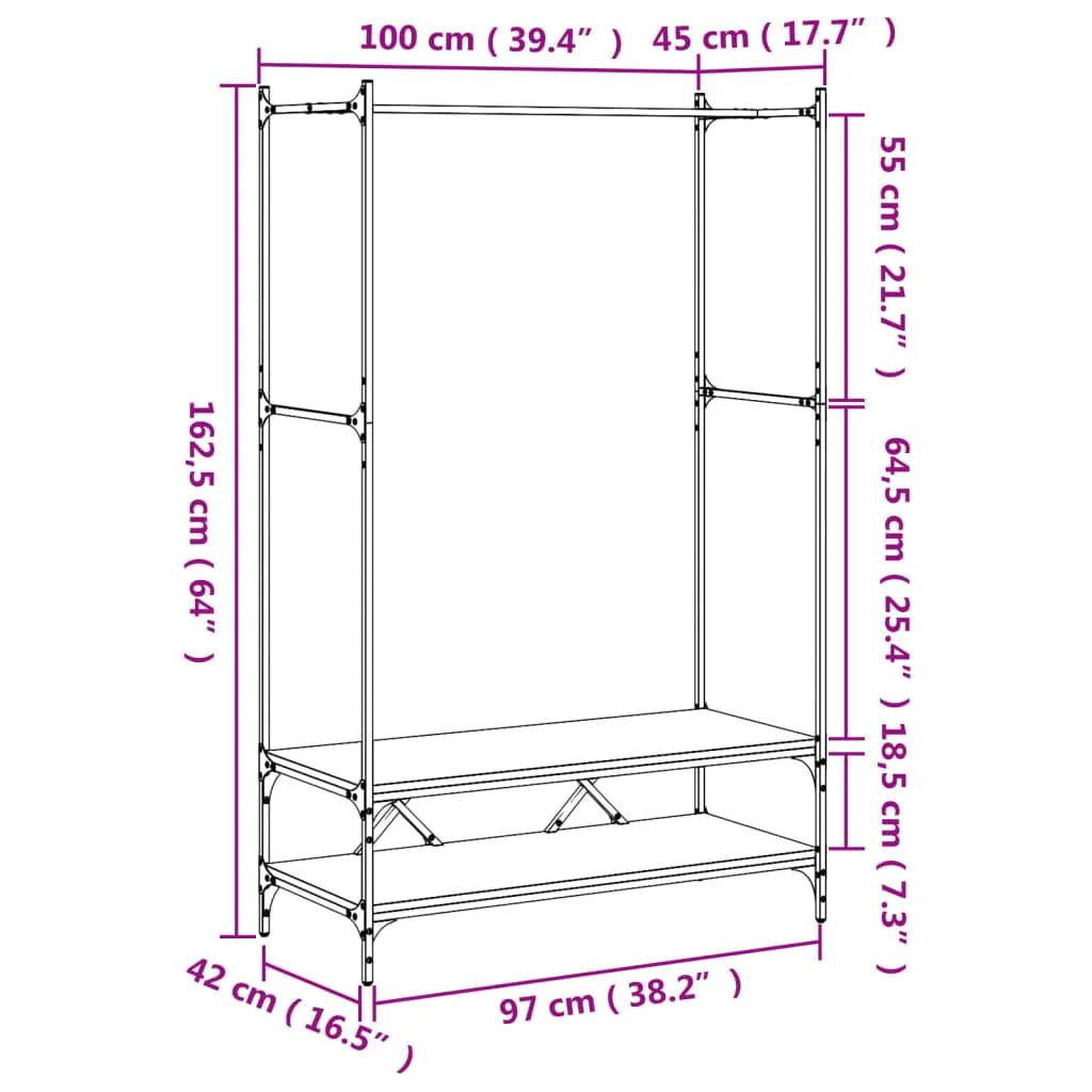 vidaXL Clothes Rack with Shelves Grey Sonoma Engineered Wood