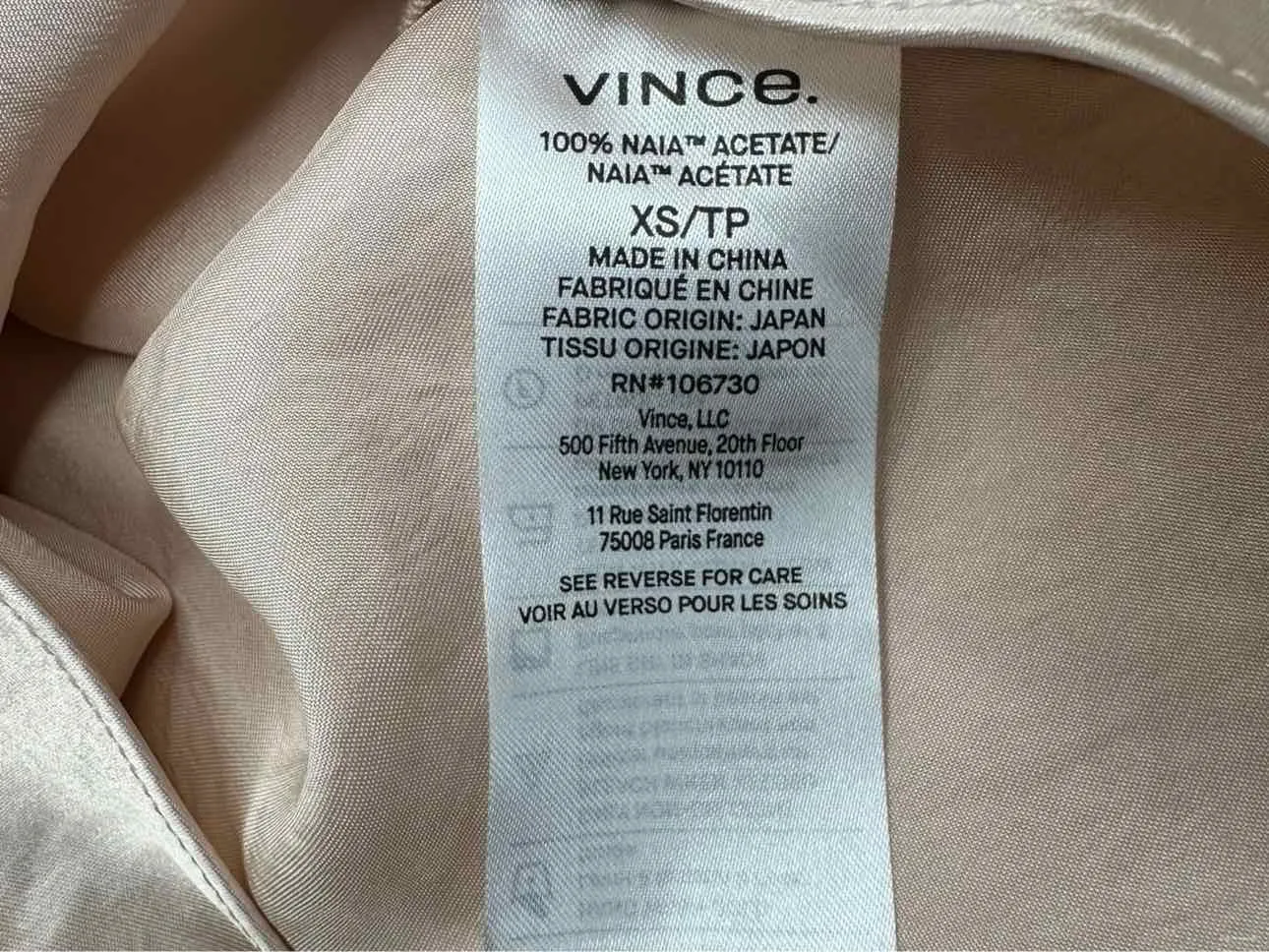 Vince. Blush Draped Sleeve Slip Size XS