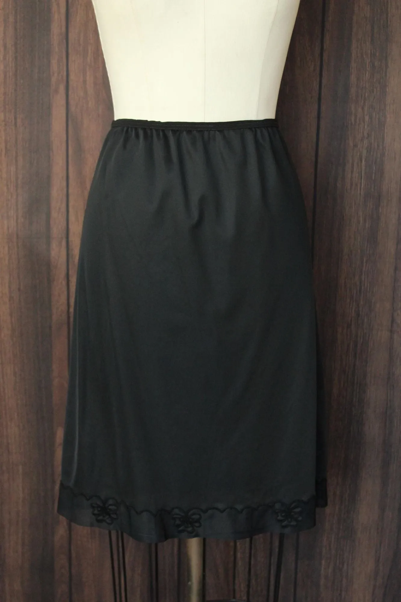 Vintage 1960s 1970s Carol Brent Black Nylon Half Slip with Shamrock