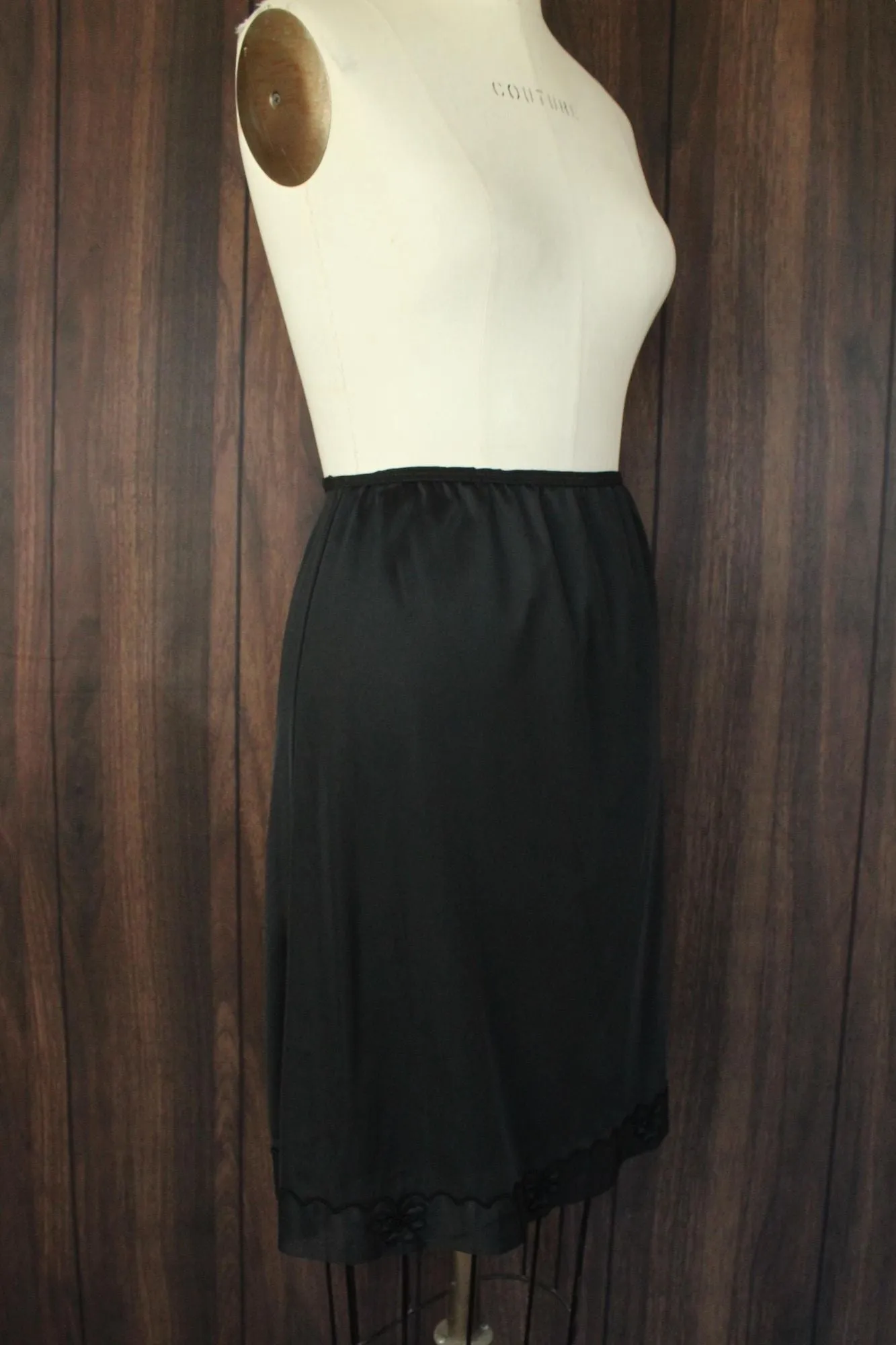 Vintage 1960s 1970s Carol Brent Black Nylon Half Slip with Shamrock