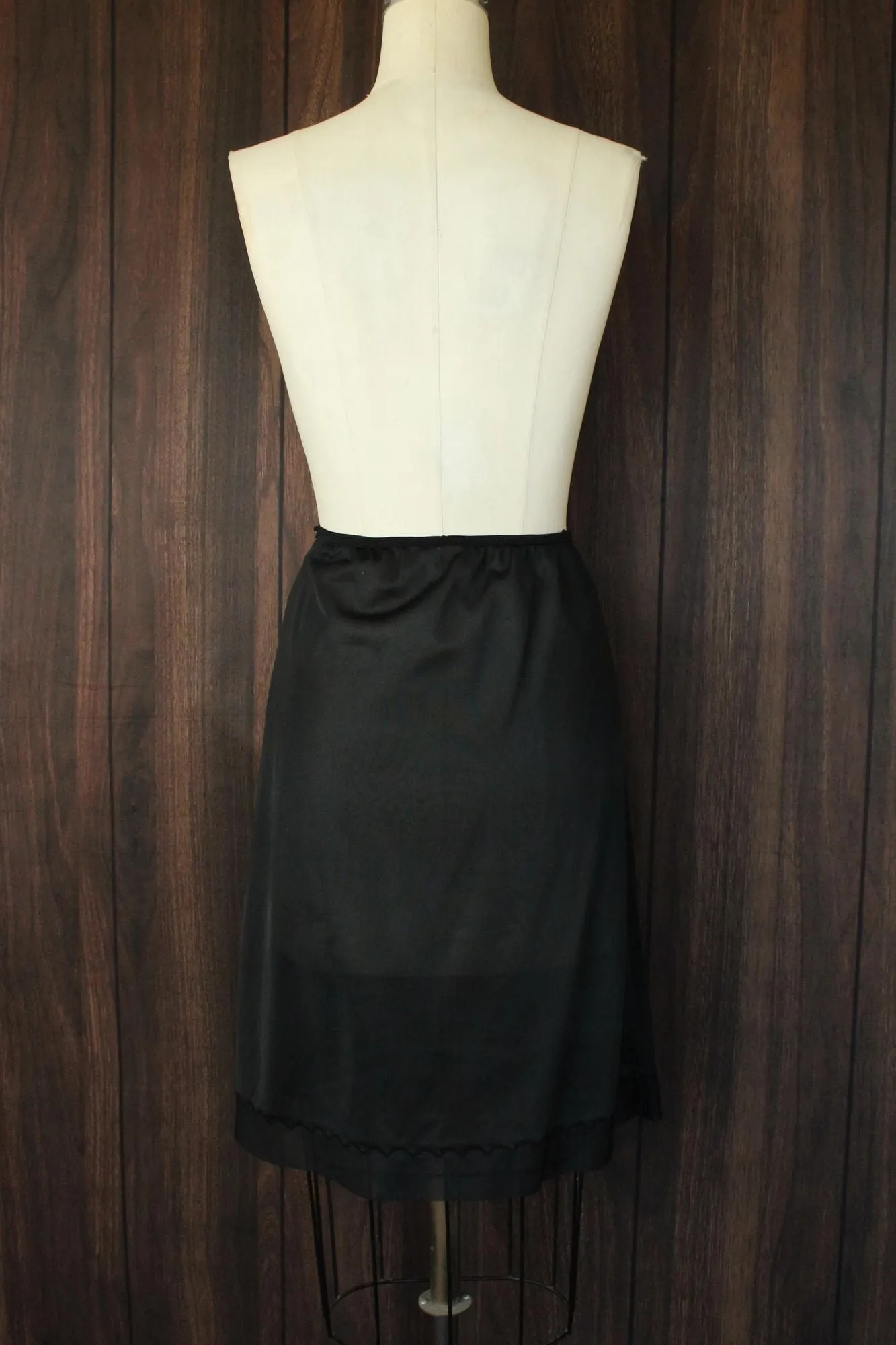 Vintage 1960s 1970s Carol Brent Black Nylon Half Slip with Shamrock