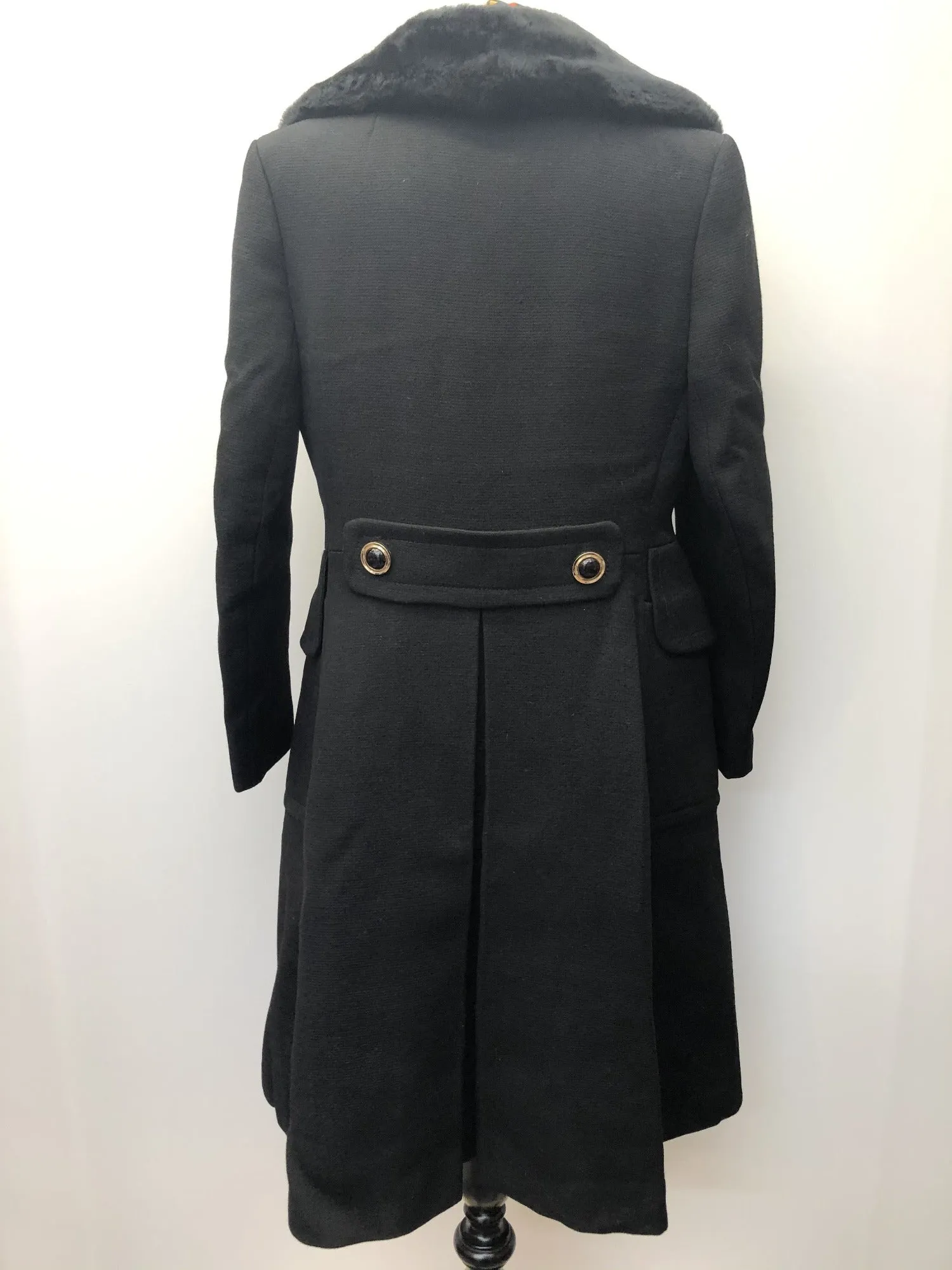 Vintage 1970s Wool Coat with Sheepskin Collar by Your Sixth Sense in Black - Size UK 12