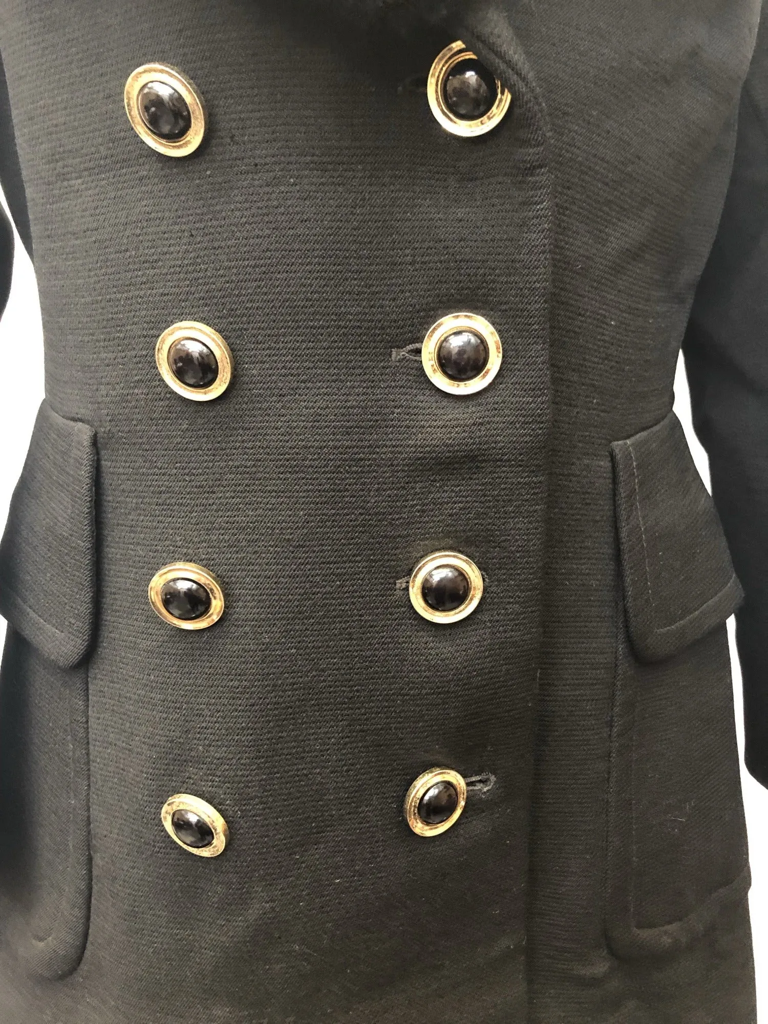 Vintage 1970s Wool Coat with Sheepskin Collar by Your Sixth Sense in Black - Size UK 12