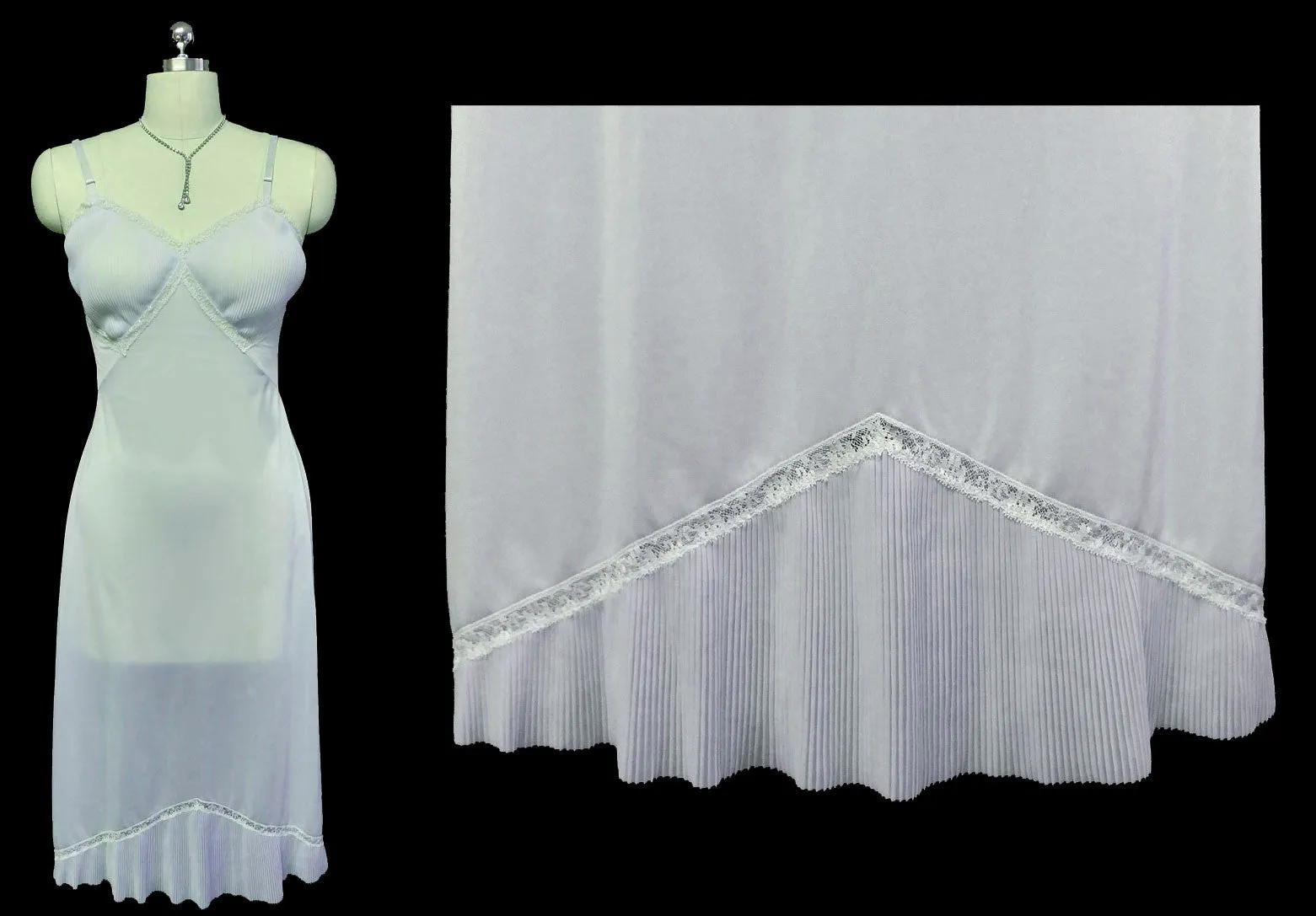VINTAGE VANITY FAIR CRYSTAL PLEATED LACE HEM IN BABY BLUE