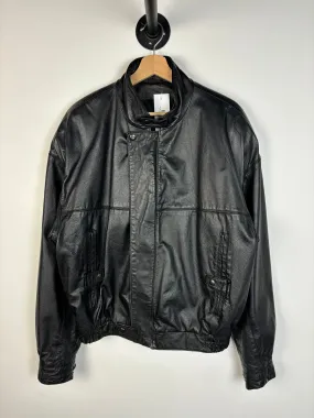 Vintage Y2K Black Leather Cropped Bomber Jacket