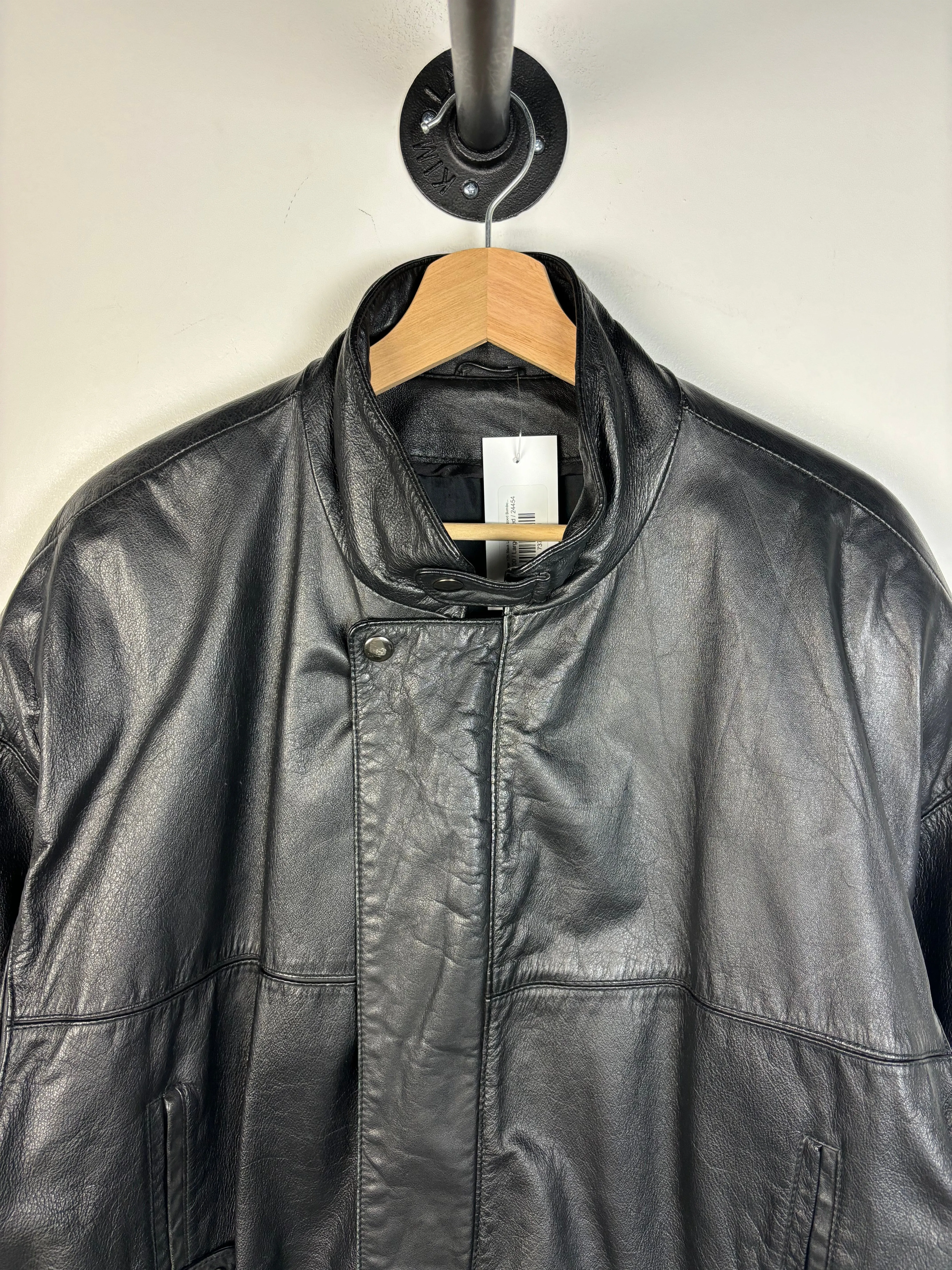 Vintage Y2K Black Leather Cropped Bomber Jacket
