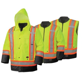 Waterproof 6-in-1 Safety Parka, High Visibility Lime-Yellow, Large