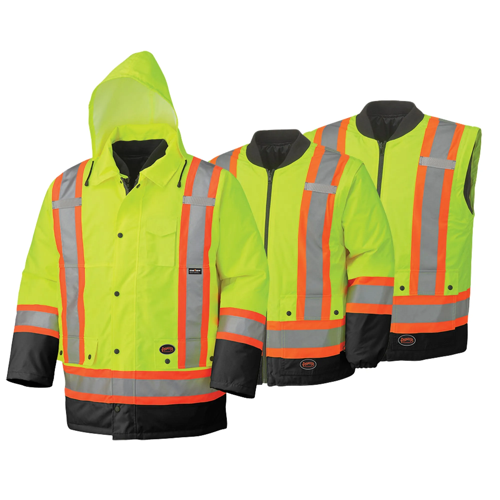 Waterproof 6-in-1 Safety Parka, High Visibility Lime-Yellow, Large