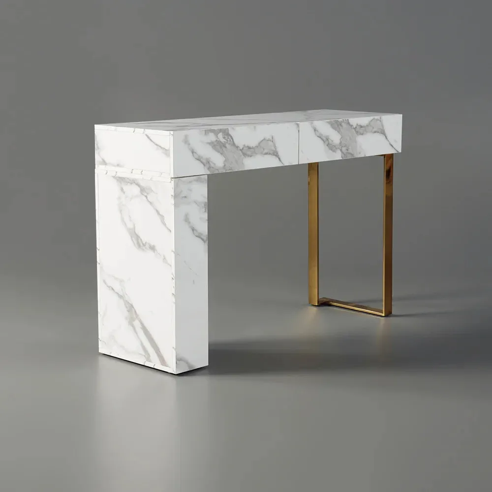 White Console Table Modern Rectangle Accent Table For Entryway With 2 Drawers