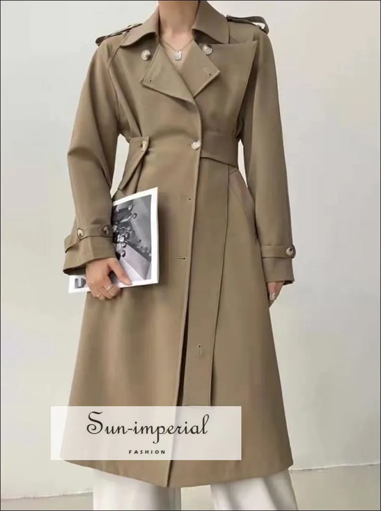 Woman Black Casual Maxi Trench Turndown Collar Long Sleeve Asymmetrical Autumn Coat