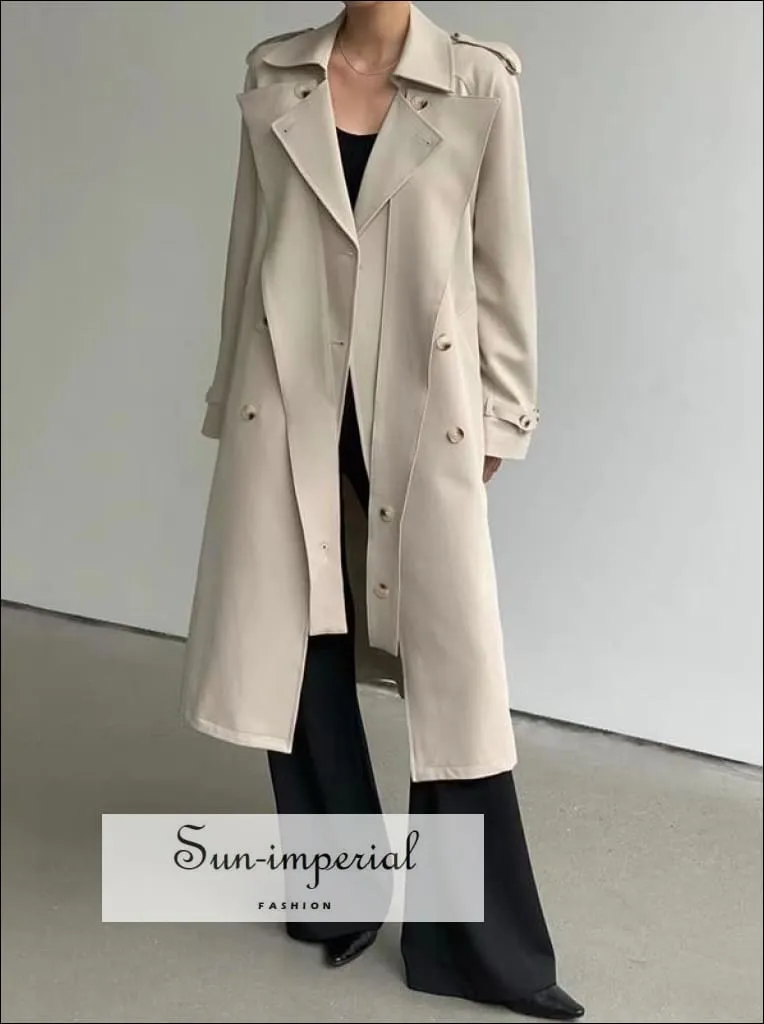 Woman Black Casual Maxi Trench Turndown Collar Long Sleeve Asymmetrical Autumn Coat