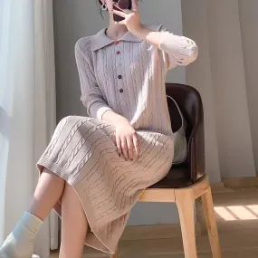 Women Casual Lapel Loose Sweater Dress
