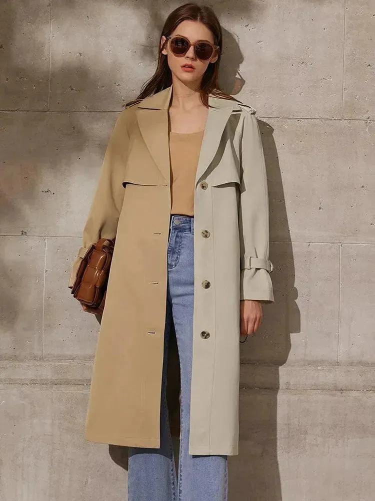 Women's Lapel Patchwork Trench Coat