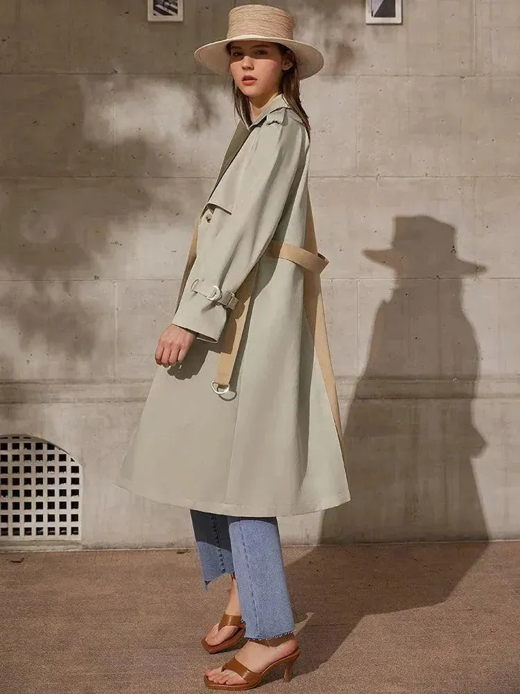 Women's Lapel Patchwork Trench Coat