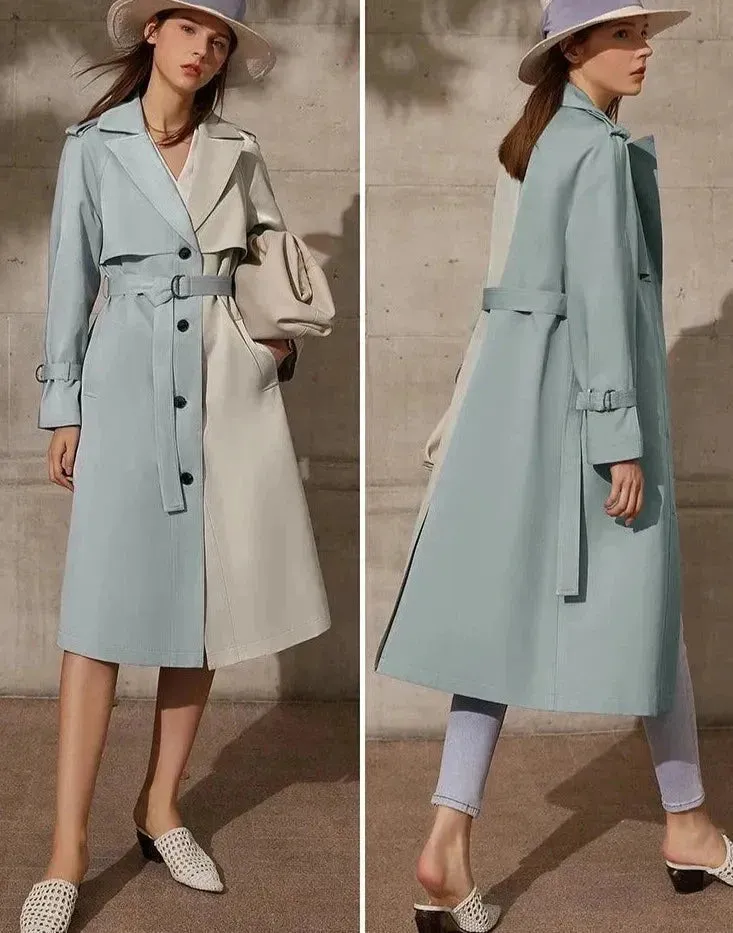 Women's Lapel Patchwork Trench Coat