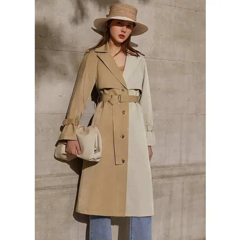 Women's Lapel Patchwork Trench Coat