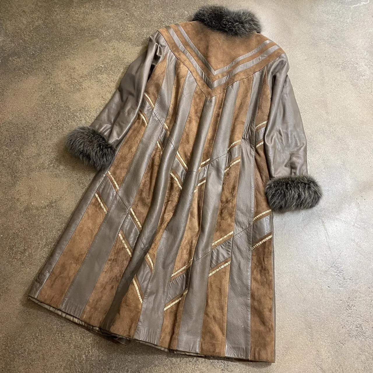 Women's Outerwear Brown Penny Lane Panel Coat Leather/ Polyester Size Large Front Button