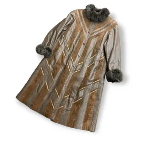 Women's Outerwear Brown Penny Lane Panel Coat Leather/ Polyester Size Large Front Button
