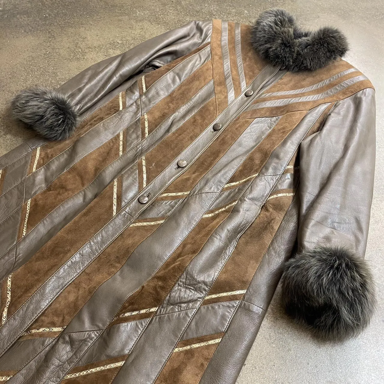 Women's Outerwear Brown Penny Lane Panel Coat Leather/ Polyester Size Large Front Button