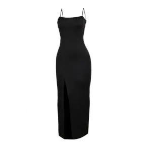 Women's Sexy Cowl Neck Bodycon Full Length Dress- Black